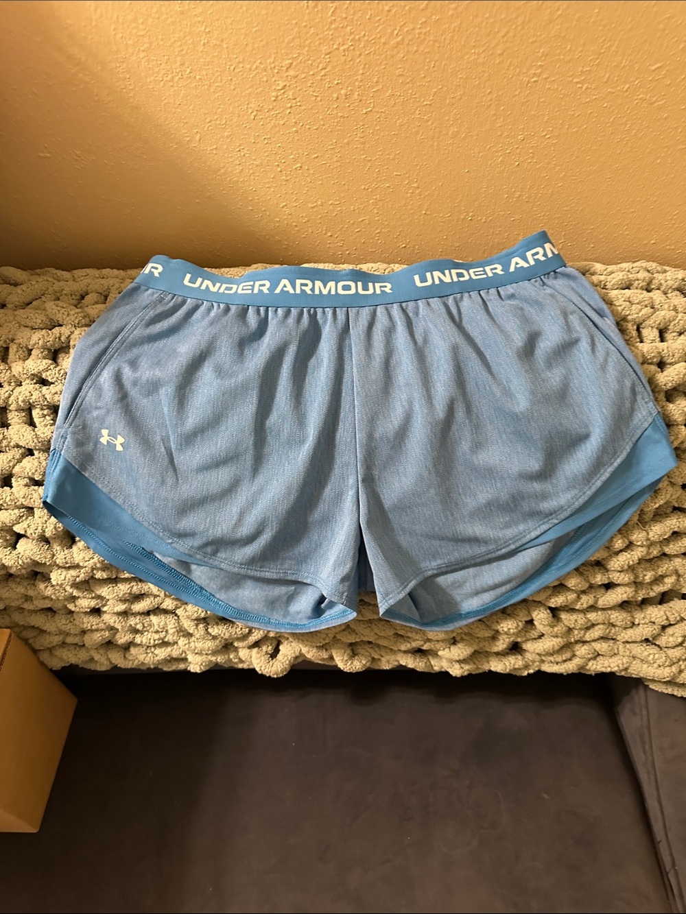Under Armour Women's Sky Blue Athletic Shorts with Branded Waistband
